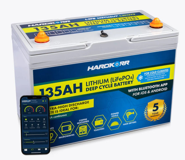 HARDKORR POWER 135AH LIFEPO4 DEEP CYCLE LITHIUM BATTERY WITH - BLUE TOOTH AND HEAT FILM