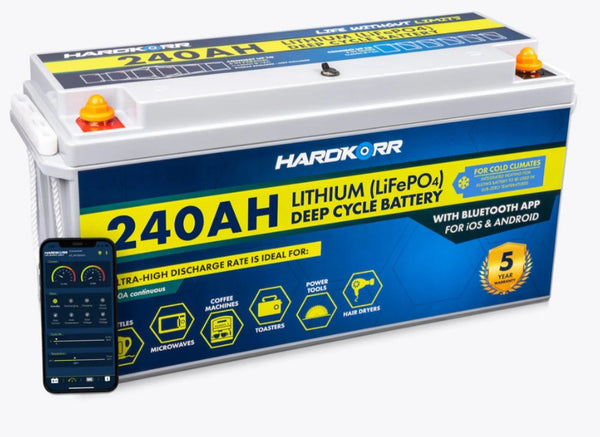 HARDKORR POWER 240AH LIFEPO4 DEEP CYCLE LITHIUM BATTERY WITH - BLUE TOOTH AND HEAT FILM