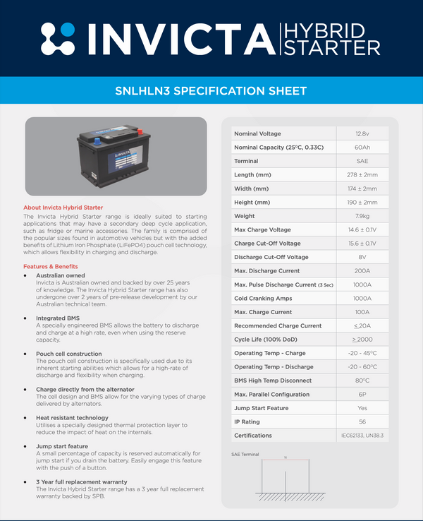 Invicta Hybrid Lithium LN3 12V 60AH 1000CCA