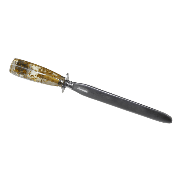 Torneado Accessories 8" Sharpening Steel in Carbon Steel 5160, Flat Blade and Resin With Gold Leaves Handle - D'Avila Knives
